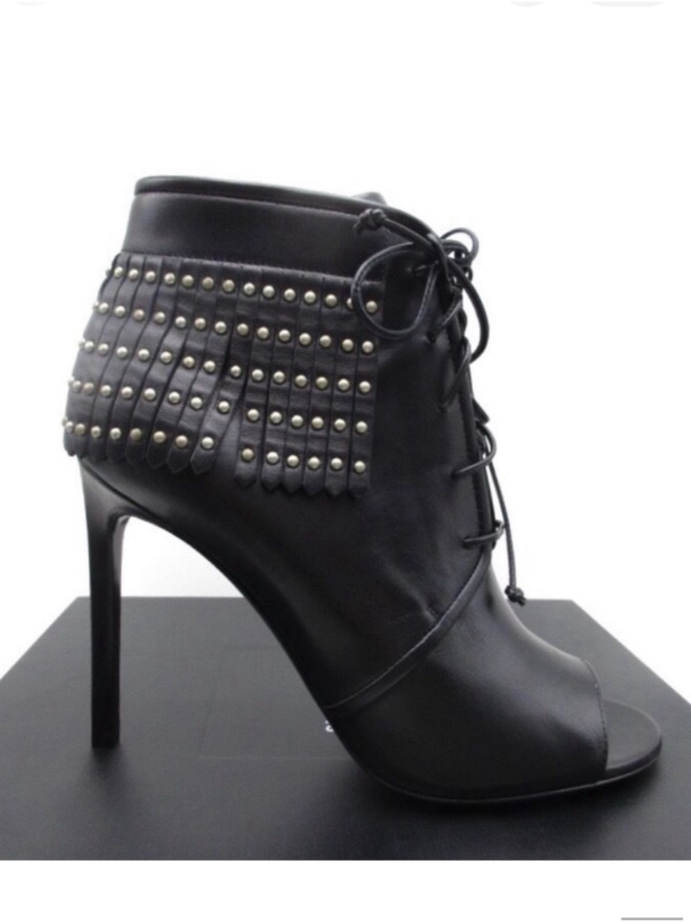 Saint Laurent Paris open toe fringe booties NEW